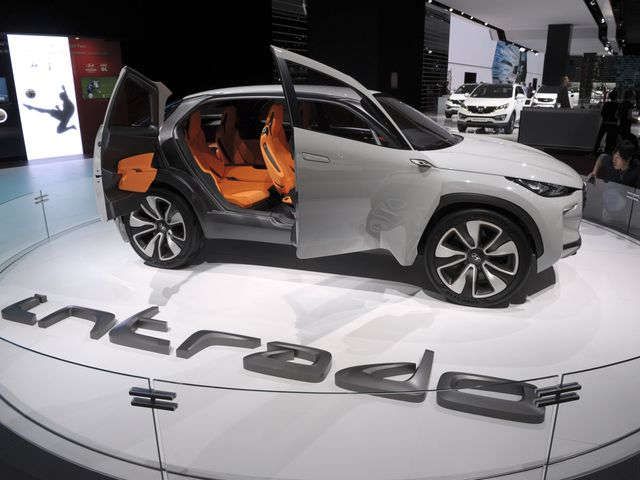 The Hyundai Intrado Concept car is displayed at the Paris Auto Show during a media day in Paris on Oct. 3.