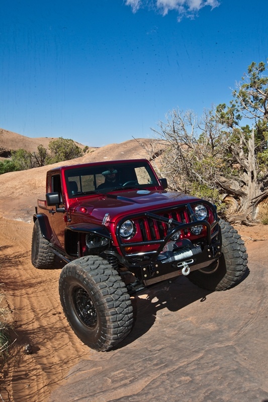 The Red Jacket Jeep off roading in Moab at the Easter Jeep Safari.