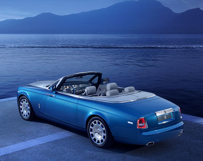 In electric blue the Rolls Royce special edition Phantom Drophead Coupe Waterspeed Collection is sure to dazzle you
