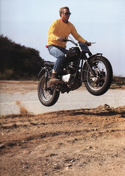 McQueen. (On a Triumph motorcycle near Mullholland Dr., Hollywood Hills, 1963.) - On Any Sunday - best movie ever!!
