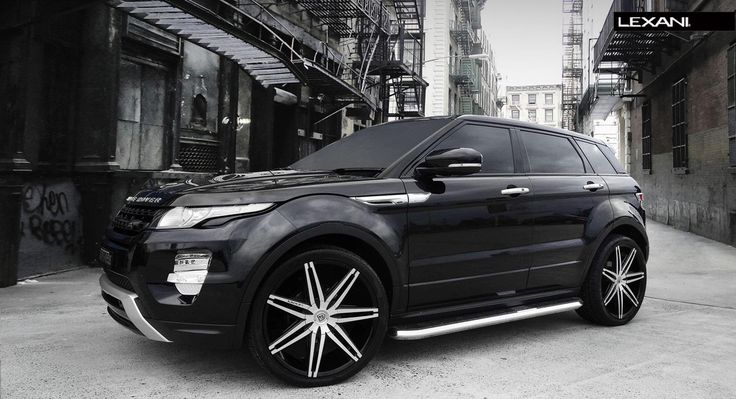 Lexani Wheels, the leader in custom luxury wheels.  2013 Range Rover Evoque with brushed/black Johnson II rims.