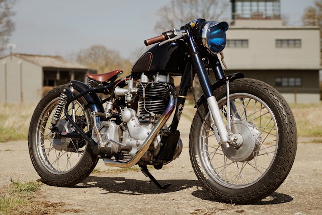 The Fox Royal Enfield Bullet from Old Empire Motorcycles. Great blue headlight. Retro.