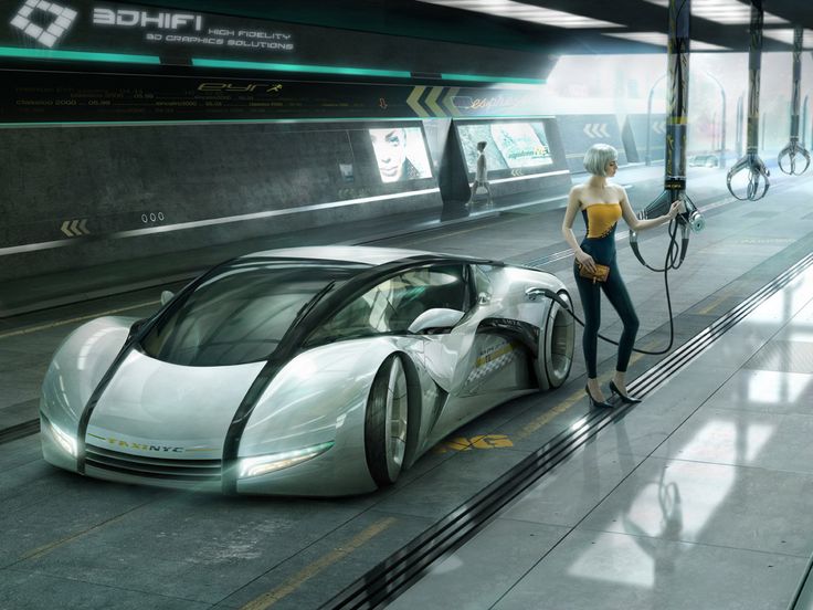 A futuristic New York Taxi featuring the Woorsta?? Concept fuels up on a Gas station by 3DHifi with blutsbrueder-design