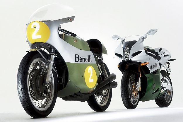 The motorcycle in front in this wonderful image is Benellia??s glorious 1969 250cc four racer. It was a remarkably advanced machine for its day, with an eight-spe