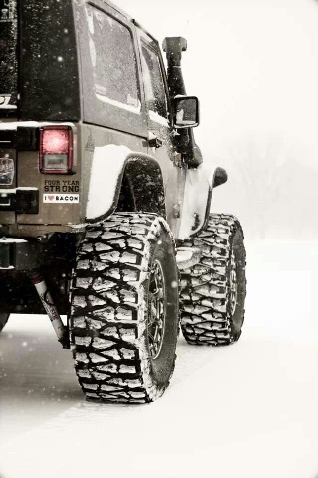 Jeep - Jeep...aggressive tires...snow. Sounds right!