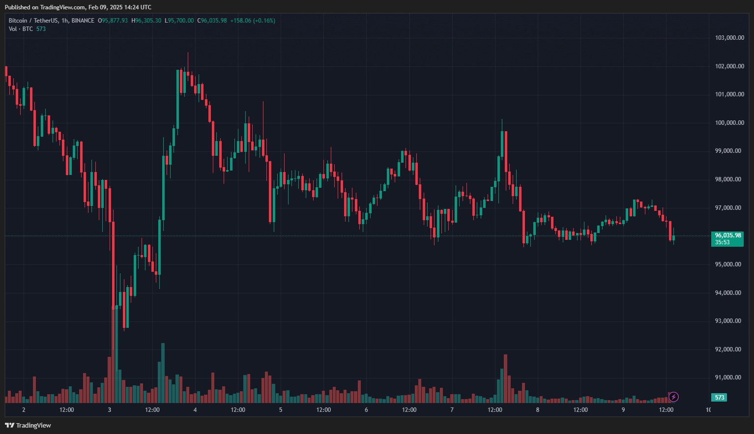 Годинний графік BTC/USDT на біржі Binance. Джерело: TradingView.